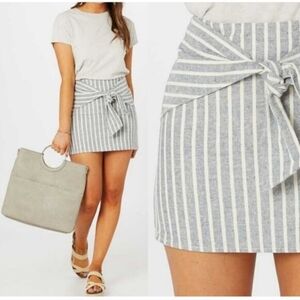 Altar'd State Blue and White Striped Mini Skirt Bow Tie Front Medium